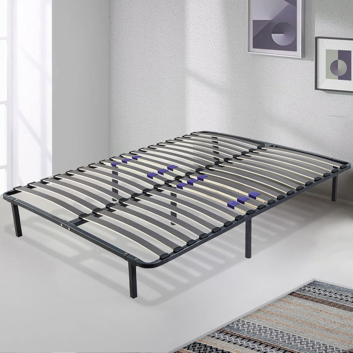 SAMPUR - Sommier Essentiel 140x190 cm | Résistant et Confortable | 7 Pieds Inclus | Lattes réglables | Cadre métal laqué époxy | Sommier 1 ou 2 Personnes | Montage Rapide et Facile