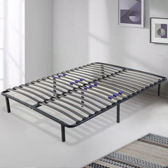 SAMPUR - Essential bed base 140 x 200 cm | Durable and comfortable | Feet included | Adjustable slats | Epoxy lacquered metal frame | Quick and easy assembly