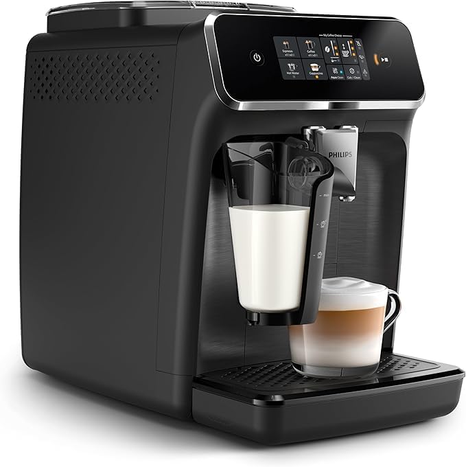 Philips Série 2200 Machine Expresso Automatique - 2 Boissons, Mousseur à Lait Classique, Écran Tactile, Broyeur Céramique, Aroma Seal, Noir Mat (EP2220/10)