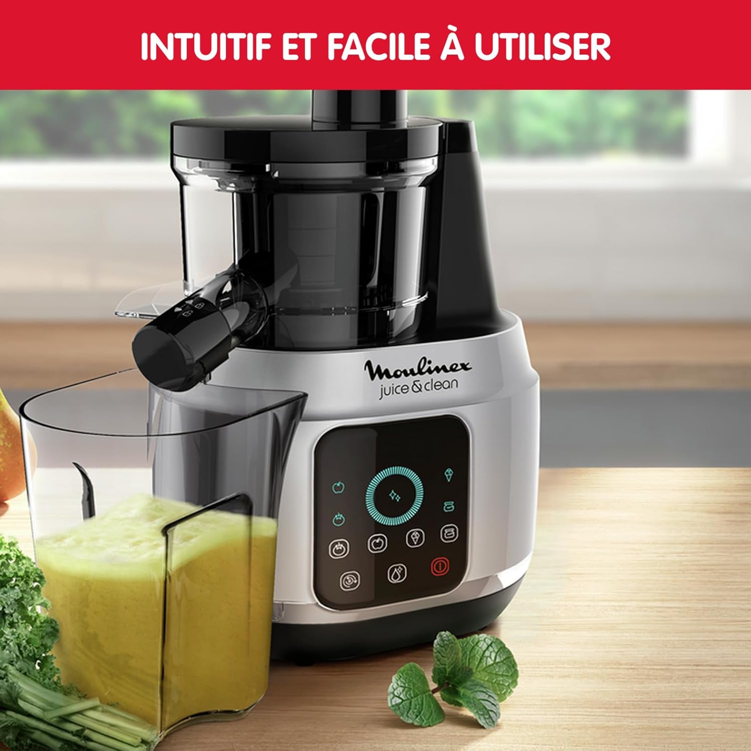 Moulinex Juice & Clean ZU420E10 Fruit and Vegetable Juice Extractor, Vitamin Juice, Press, 150 W, 42 to 83 RPM, Fresh Fruit Juice, Jam, Grout, Sorbet, Automatic Cleaning
