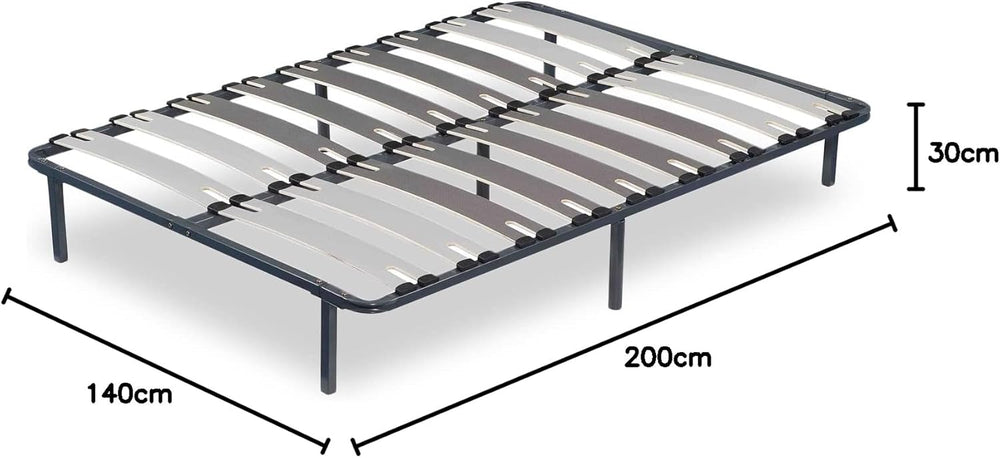 SAMPUR - Morpholattes bed base | 90 x 190 cm | 7 legs included | Grey | 25 cm high | epoxy lacquered metal frame | Extra wide slats | 5 support zones