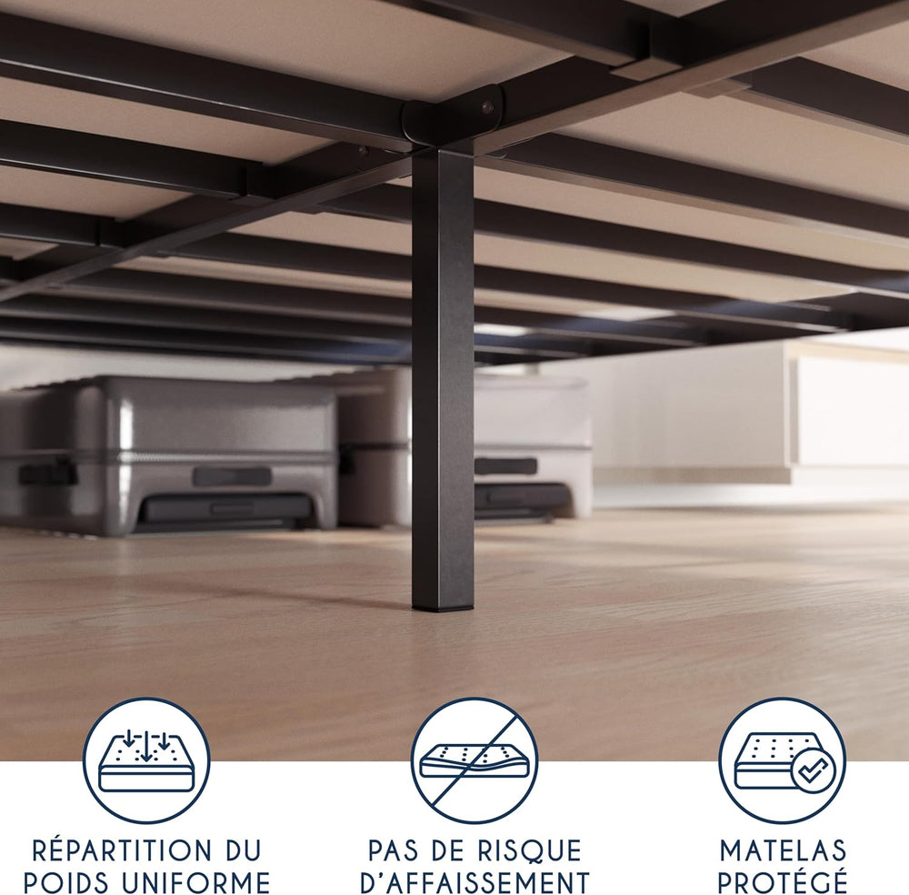 Dreamzie Cadre de Lit 160x200 avec Sommier - Sommier 160x200 avec Pieds - Hauteur de 35 cm - Structure Solide, Assemblage Facile et Espace de Rangement