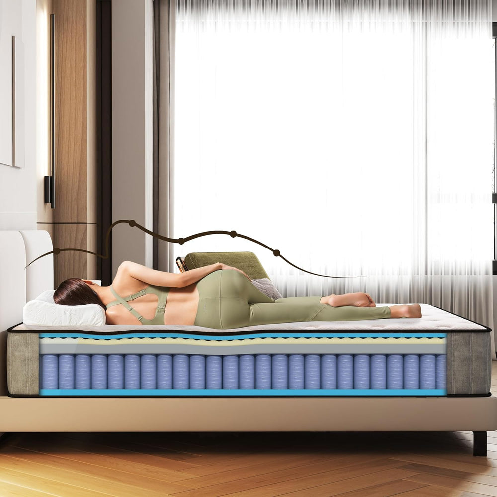 Matoresu Matelas 140x200 Hauteur 25cm, Matelas Hybride à Ressorts Ensachés Indépendant en Mousse à Mémoire de Forme, Tissu Doux pour La Peau&Soutien Confortable, Matelas 2 Personnes Moyenne Ferme