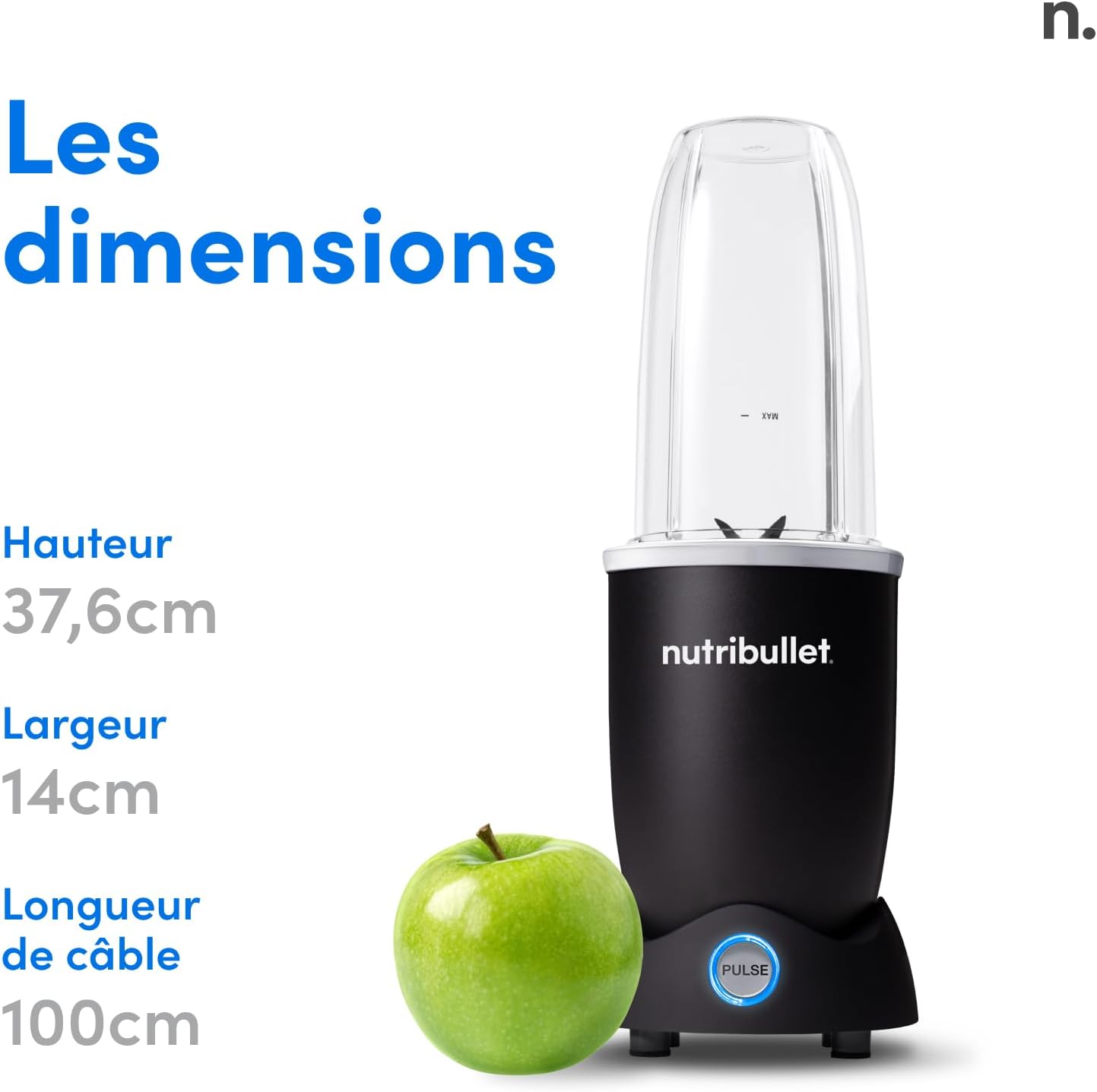 Nutribullet Pro 1200, Blender électrique, Broyeur, Smoothie Blender, Blender multifonctions, puissance 1200w, verres 700ml et 900ml, noir, NB120MB