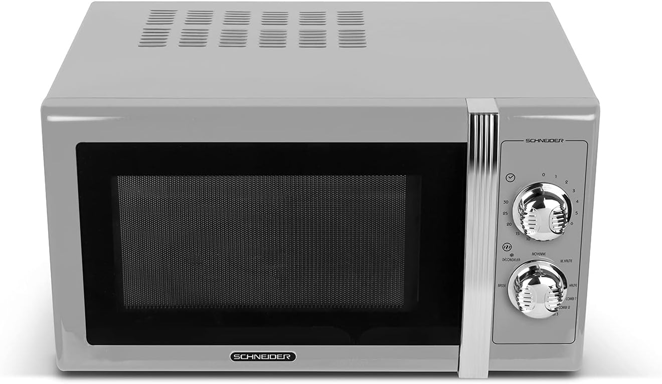 SCHNEIDER - SMW25VMS - Microwave - Grill - 25 liters - 900 watts - Vintage - Timer - Silver