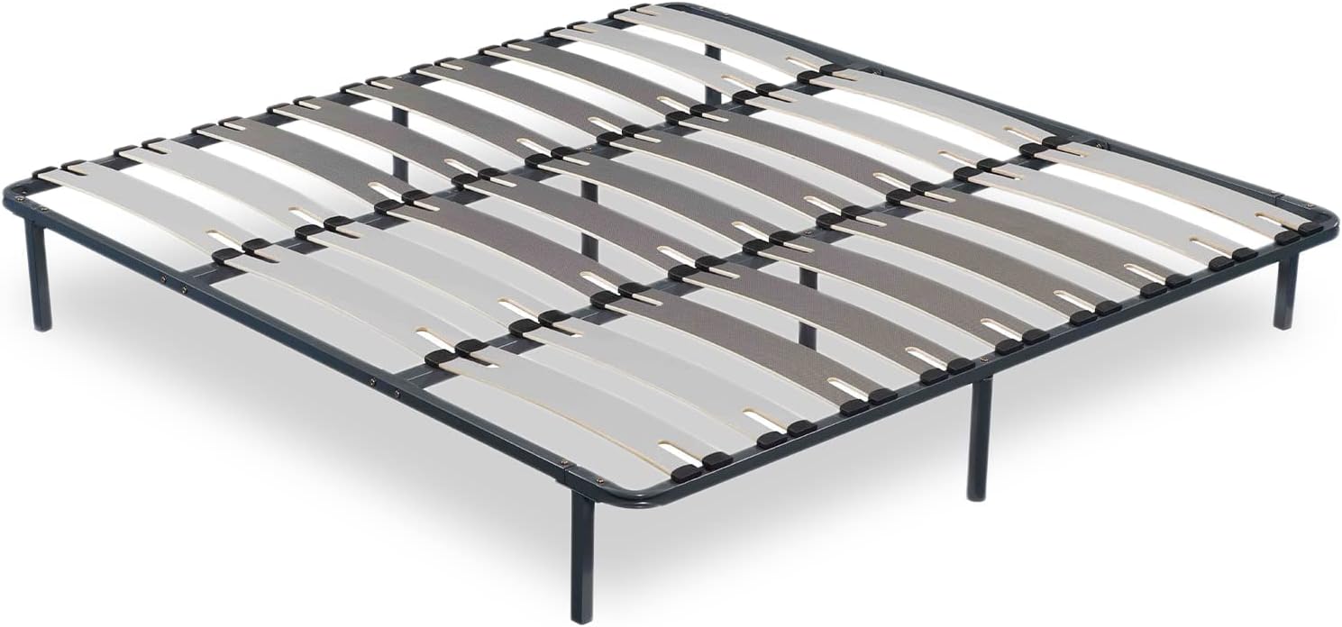 SAMPUR - Morpholattes bed base | 90 x 190 cm | 7 legs included | Grey | 25 cm high | epoxy lacquered metal frame | Extra wide slats | 5 support zones