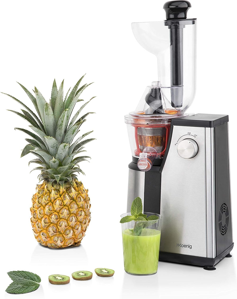 H.Koenig GSX12 Vertical Juice Extractor Stainless Steel Black, Fruit and Vegetable Juice, BPA Free, 82 mm Wide Mouth, Soft Pressure, 1 Litre, 400 W