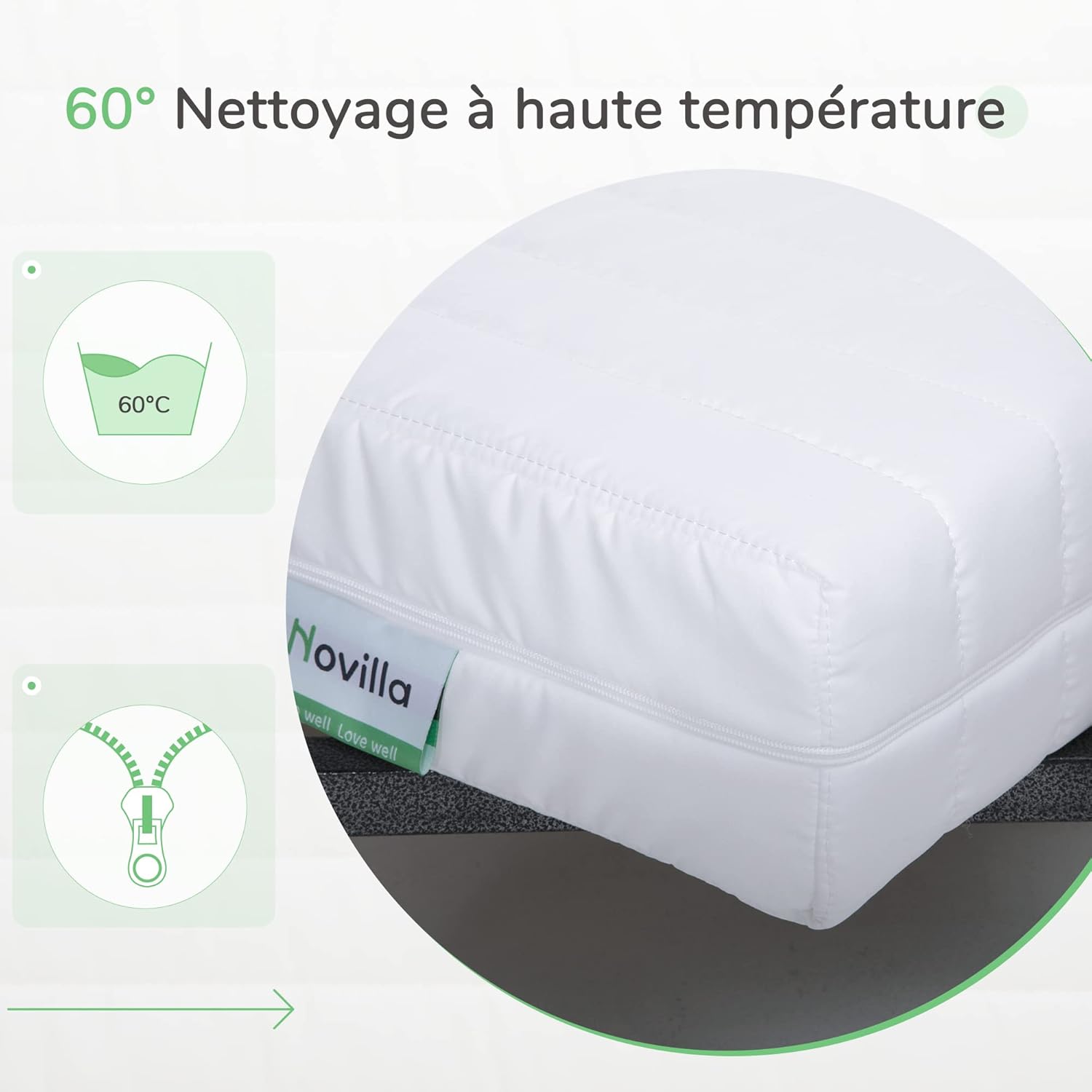 Novilla Matelas en Mousse 140x190, Matelas Amovible à 7 Zones de Confort, Réversible Été/Hiver, Respirable, Hauteur 18 cm