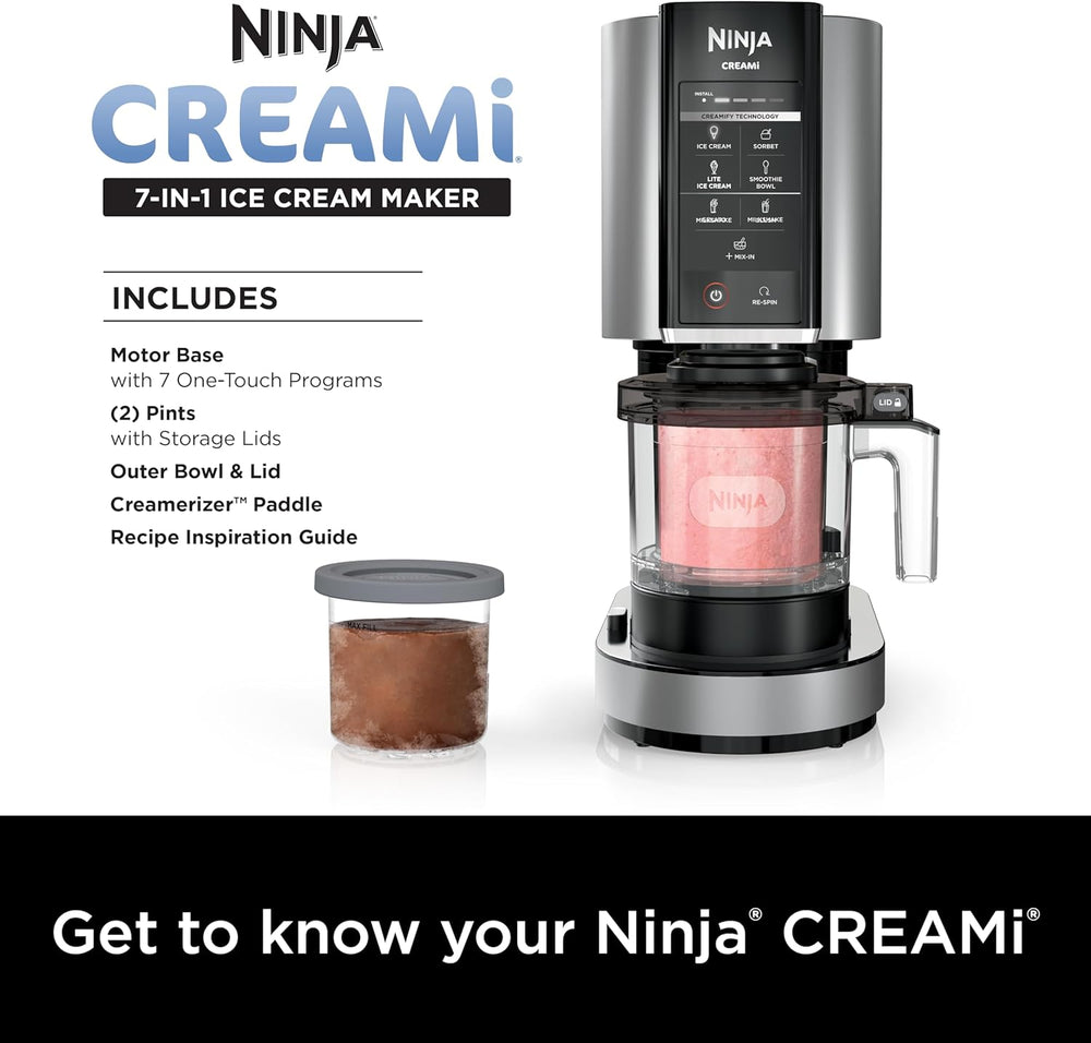 Ninja CREAMi Deluxe Ice Cream & Frozen Treat Maker for Ice Cream, Sorbet, Milkshakes, Frozen Yogurt, & More, 11-in-1, XL Capacity, Silver, Includes (2) Family-Sized 24 oz. Tubs, NC501