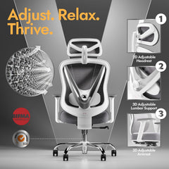HOLLUDLE Chaise de Bureau Ergonomique avec Support Lombaire 3D & accoudoirs 3D réglables – Design en V du Dos, Fauteuil de Bureau Confortable pour Bureau et Maison, Blanc