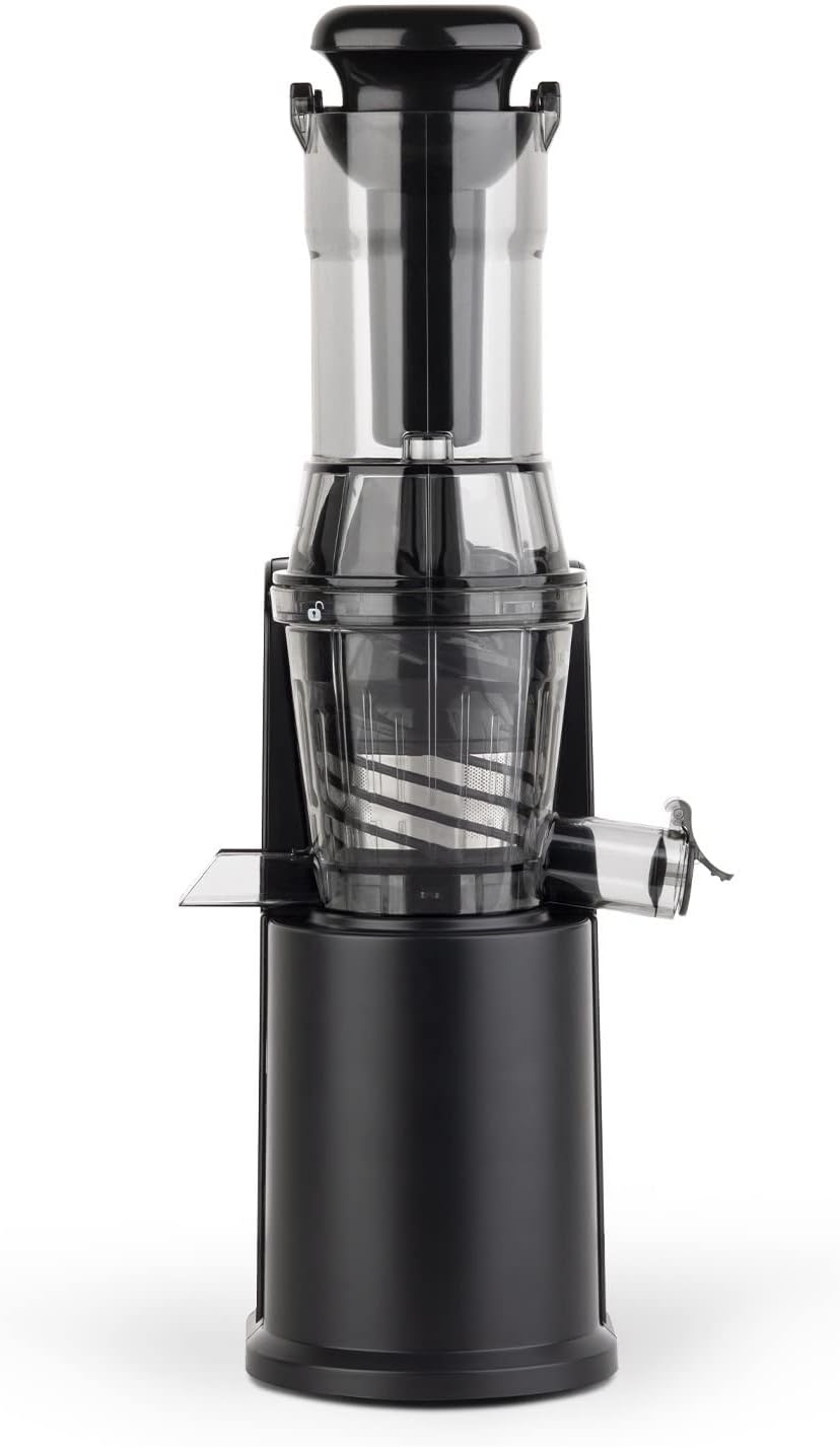 H.Koenig GSX12 Vertical Juice Extractor Stainless Steel Black, Fruit and Vegetable Juice, BPA Free, 82 mm Wide Mouth, Soft Pressure, 1 Litre, 400 W