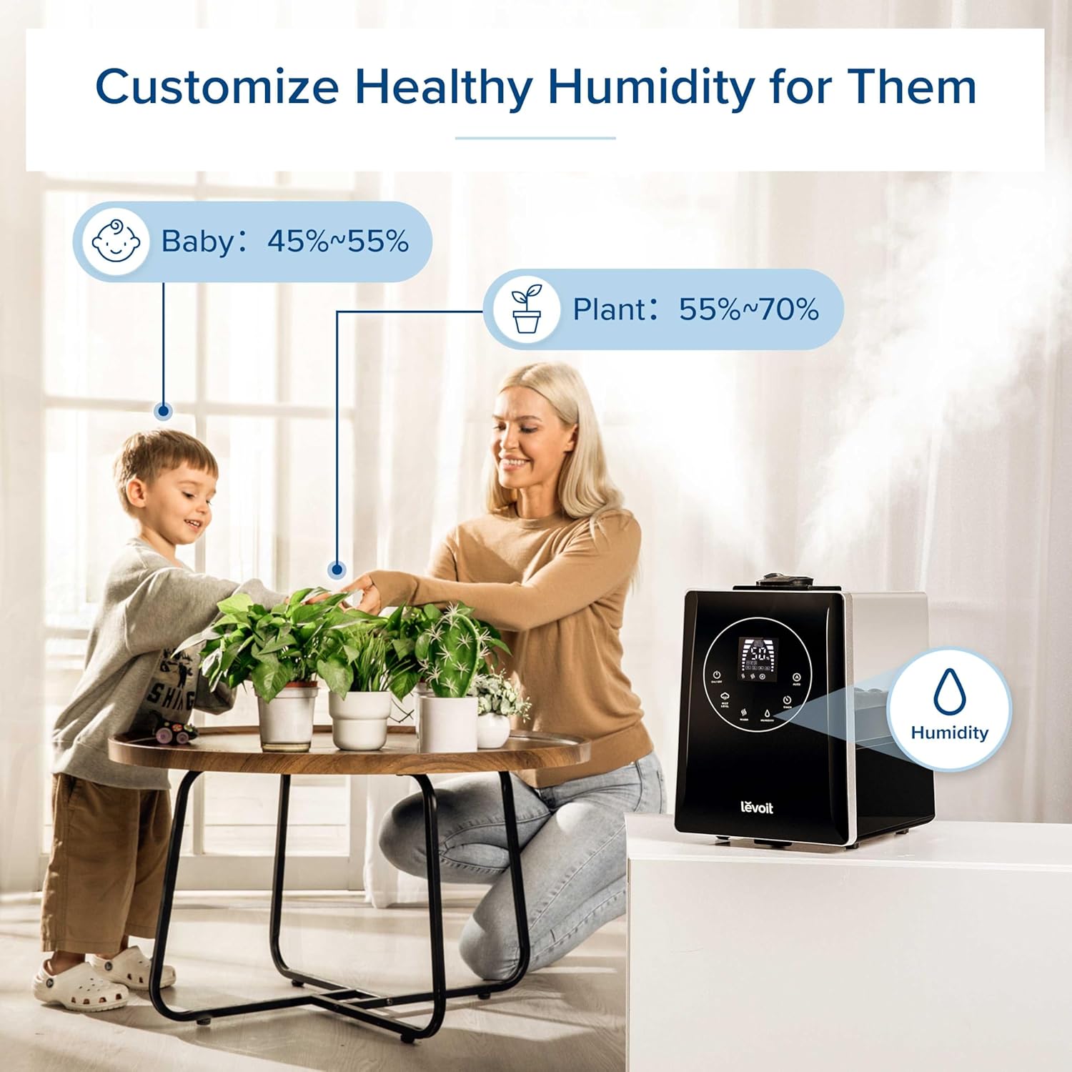 LEVOIT OasisMist 1000S (10L) Smart Humidifier for Home Large Room Bedroom, Last 100 Hours Suitable for Indoor Plant, Cover up to 600ft², Easy Top Fill, Remoter & Voice Control, Auto Mode, Quiet, White