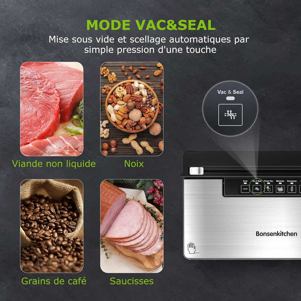 Bonsenkitchen Food Vacuum Sealer Machine, 5 Modes-8L/min, Globefish Technology for Continuous Work at High Speed, Includes 100 Vacuum Bags and 1 Roll Bag