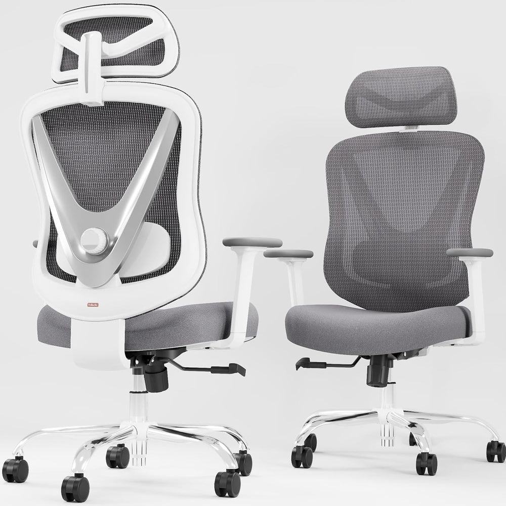 HOLLUDLE Chaise de Bureau Ergonomique avec Support Lombaire 3D & accoudoirs 3D réglables – Design en V du Dos, Fauteuil de Bureau Confortable pour Bureau et Maison, Blanc
