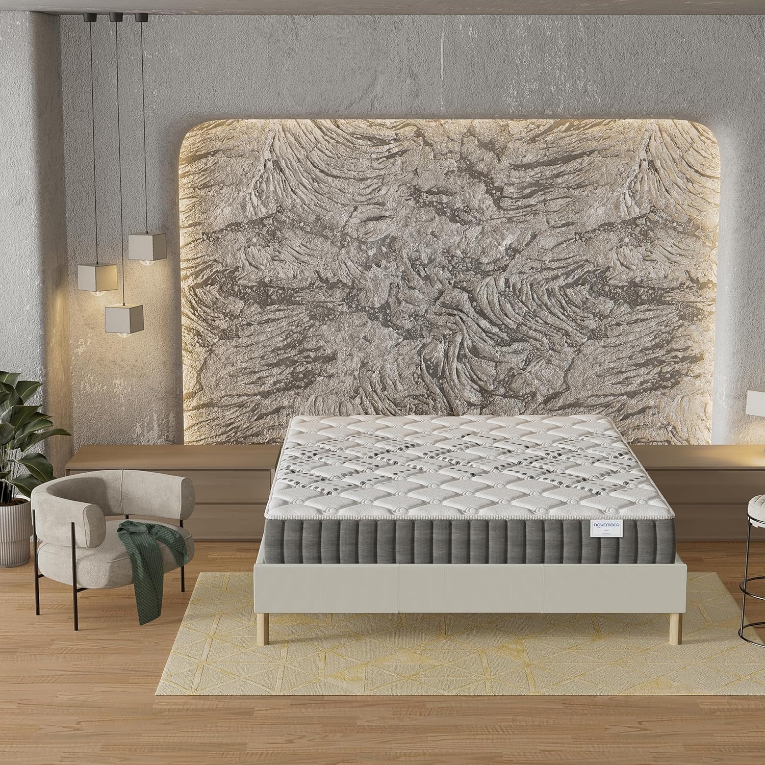 November- Matelas Eliha 120x190cm- Technologie Hybrid: Ressorts ensachés + Mousse HDensité-Épaisseur 20cm- Soutien Tonique & indépendance de Couchage- Label SANITIZED(Anti bactérien/acarien)