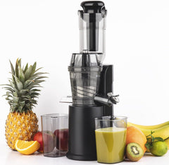 H.Koenig GSX12 Vertical Juice Extractor Stainless Steel Black, Fruit and Vegetable Juice, BPA Free, 82 mm Wide Mouth, Soft Pressure, 1 Litre, 400 W