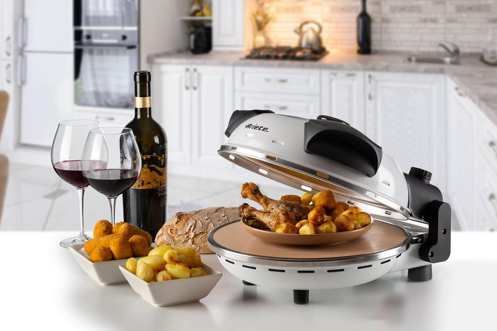 Ariete Pizza Oven 918, Pizza 4 Minutes, 5 Cooking Levels, Refractory Plate for Heating, Wooden Blades Included, Maximum Temperature 400°C, 1200W, White