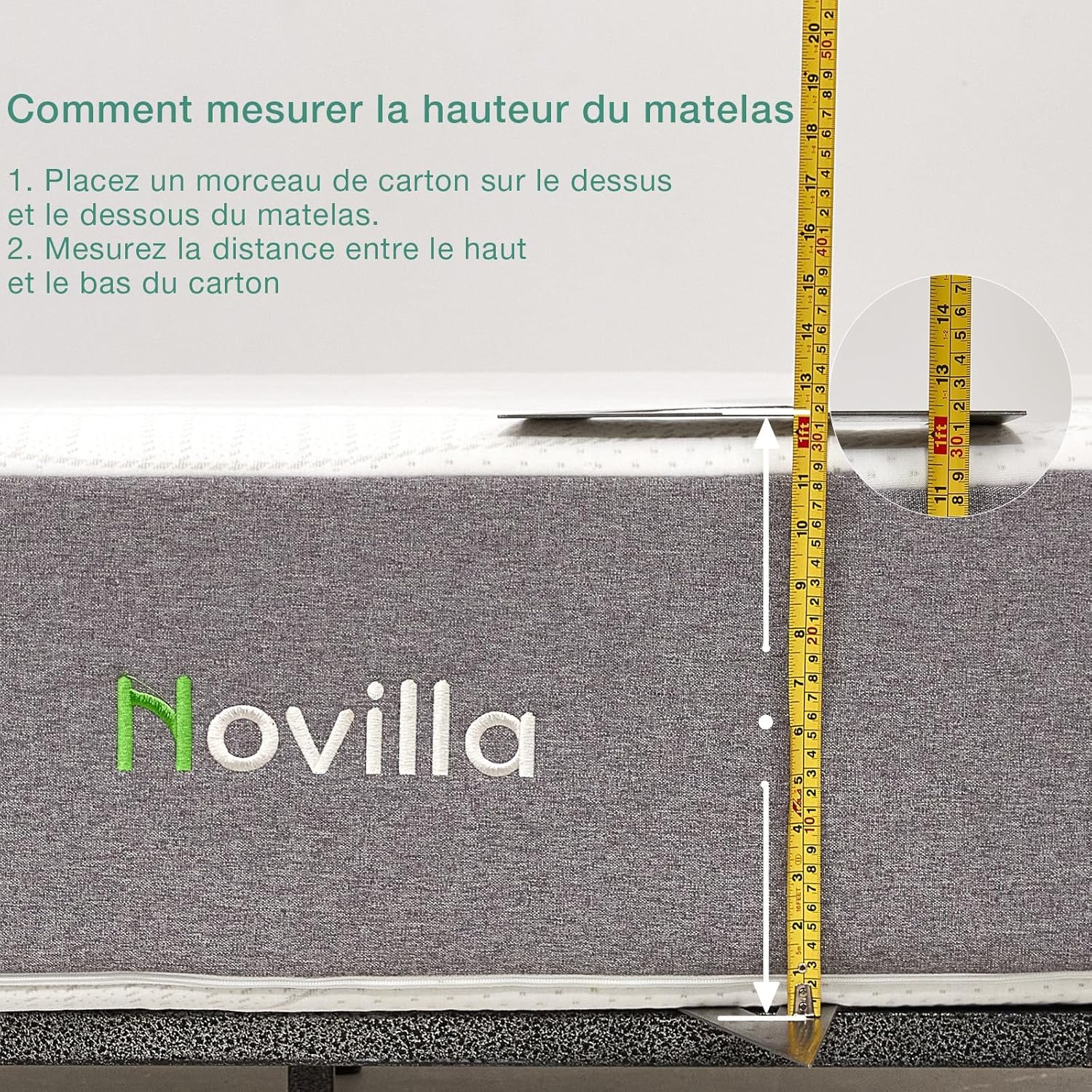 Novilla Matelas en Mousse 140x190, Matelas Amovible à 7 Zones de Confort, Réversible Été/Hiver, Respirable, Hauteur 18 cm