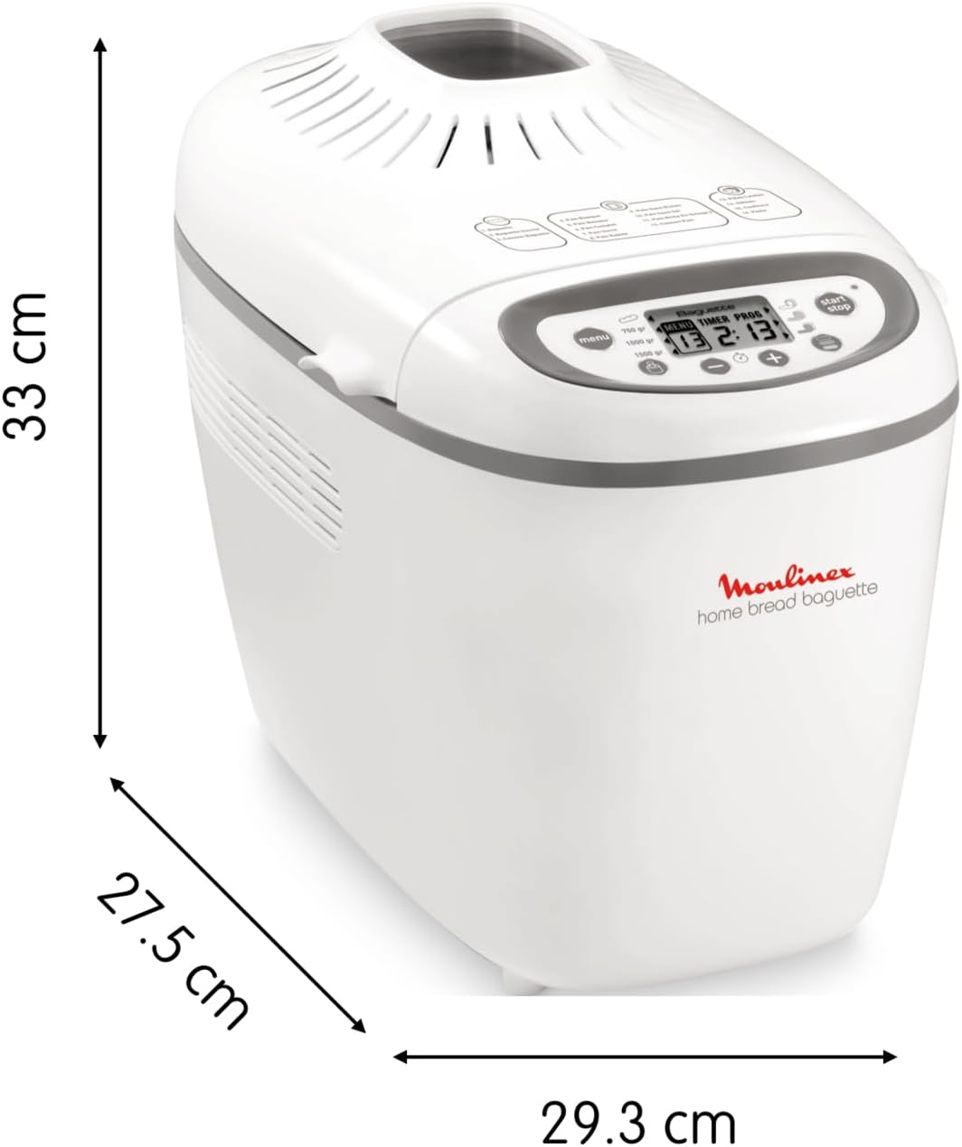 Moulinex Home Bread Baguette Machine à petits pains, 16 programmes, Résultats homogènes, Jusqu'à 1,5 kg de pain frais, Plaques croustillants, 3 niveaux de dorage OW610110, Blanc