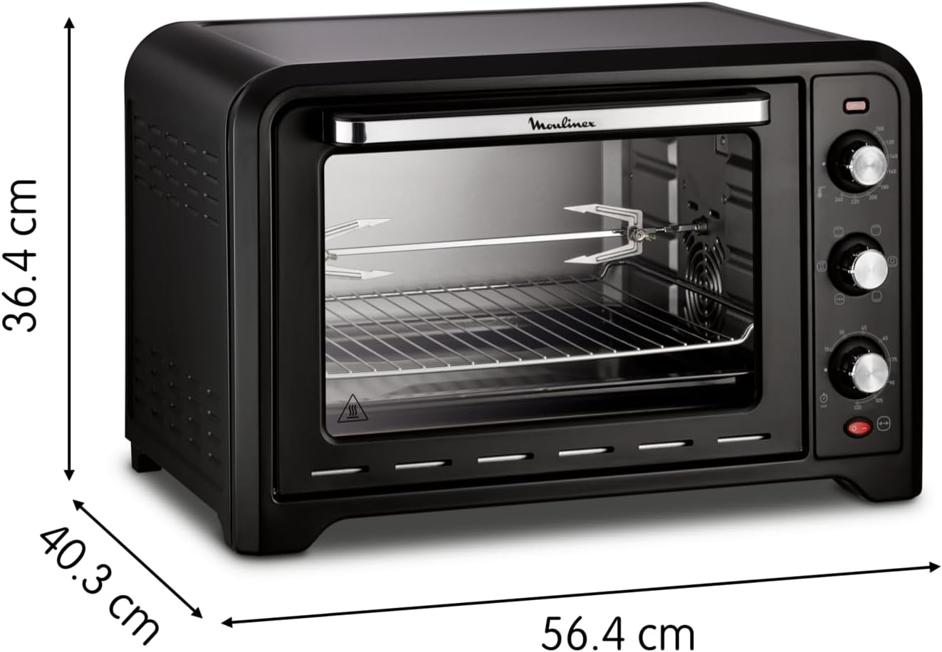 Moulinex Oven, 33 L, Rotating heat, Advanced convection, 6 cooking modes, Thermostat adjustable up to 240°C, Timer 120 min, Reversible grill, Silicone oven mitts, Optimo Black OX464811