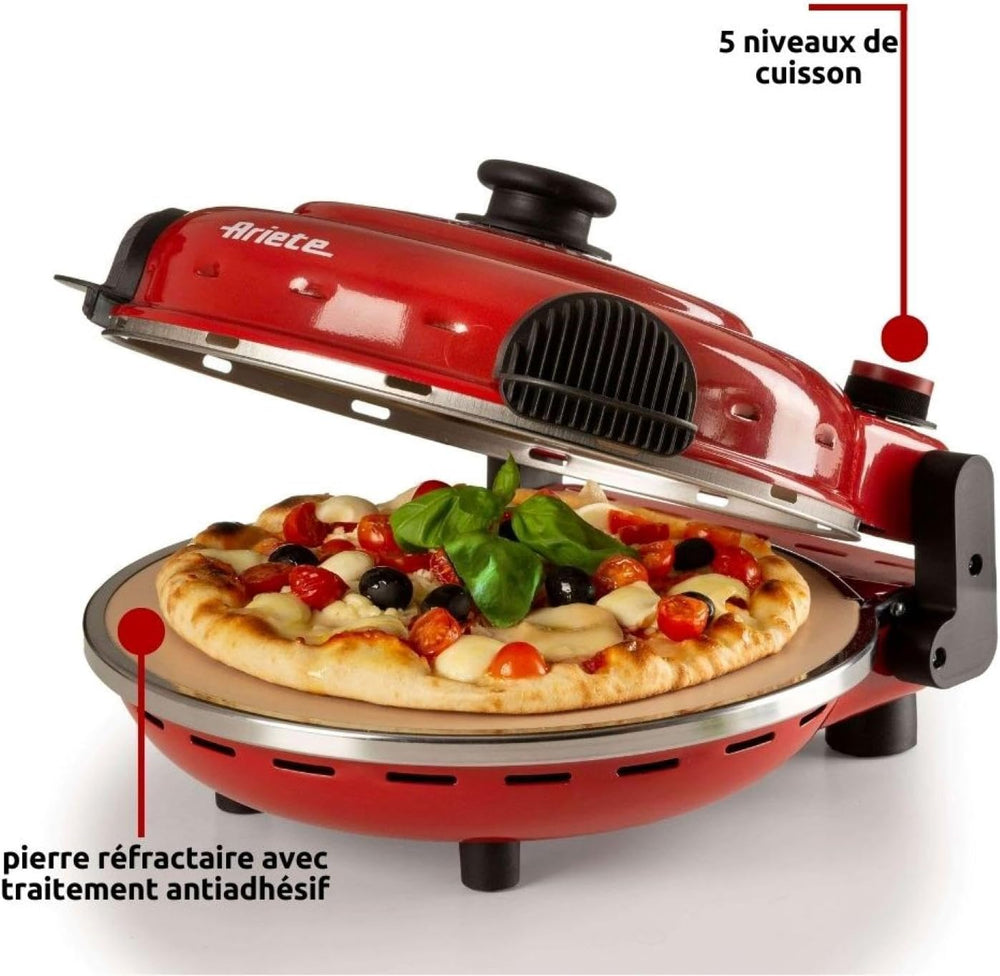 Ariete Pizza Oven 918, Pizza 4 Minutes, 5 Cooking Levels, Refractory Plate for Heating, Wooden Blades Included, Maximum Temperature 400°C, 1200W, White
