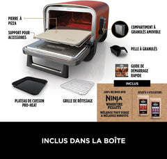 Ninja Woodfire 8-in-1 Electric Outdoor Pizza Oven, Rotisserie & Smoker BBQ with Grate, Pro-Heat Plate, Pizza Stone, Wood Pellets and Shovel, 6 Settings, Dark Orange OO101EU