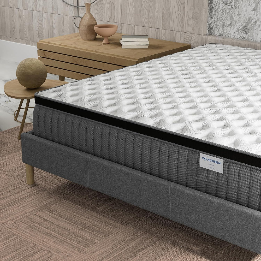 sensoreve November- Matelas Elekctra 140x190cm- Épaisseur 30cm- Hybride: Ressorts ensachés+Mousse Mémoire de Forme - Soutien Tonique & indépendance de Couchage-Label SANITIZED(Anti bactérien/acarien)