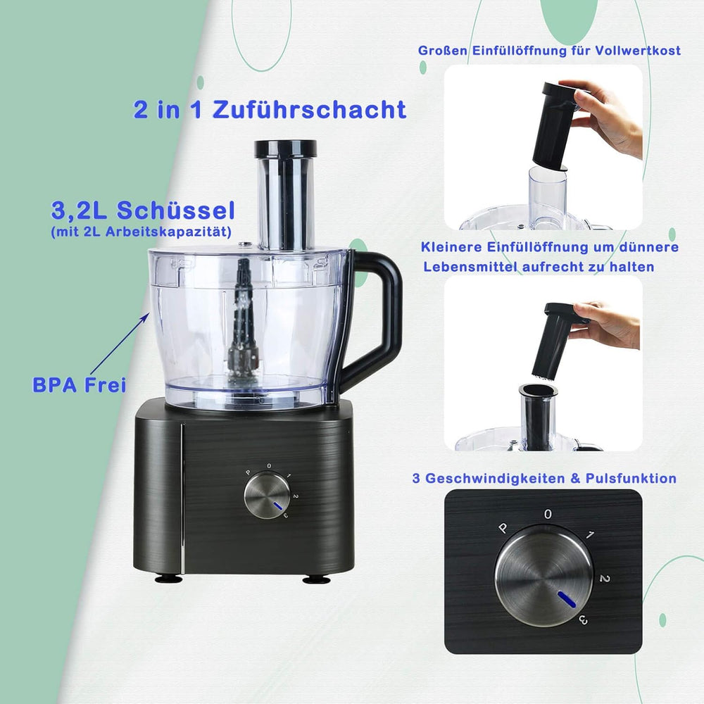 TopStrong Multifunctional Food Processor, 1100 W Multifunctional Food Processor, 11 in 1 Food Processor Included Chopper, Kneader Hook, Blender, Citrus Press and Coffee Grinder, 3.2L Bowl and 1.5L