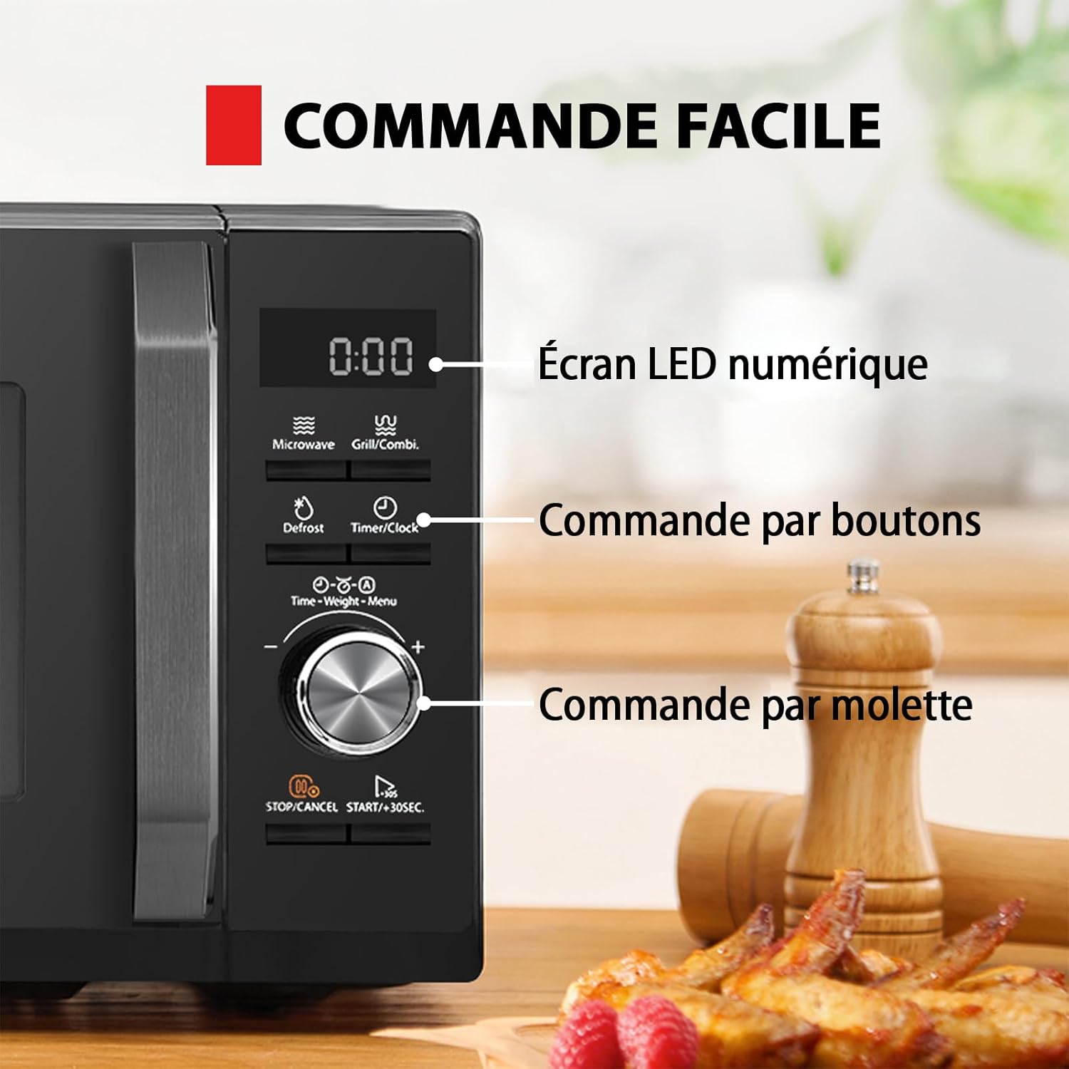 Toshiba Micro-ondes 20L MW2-MM20P(BK), Micro-ondes sur Pied, 800W, 5 Niveaux de Puissance, avec Décongélation Facile, éclairage LED à l'intérieur, Noir