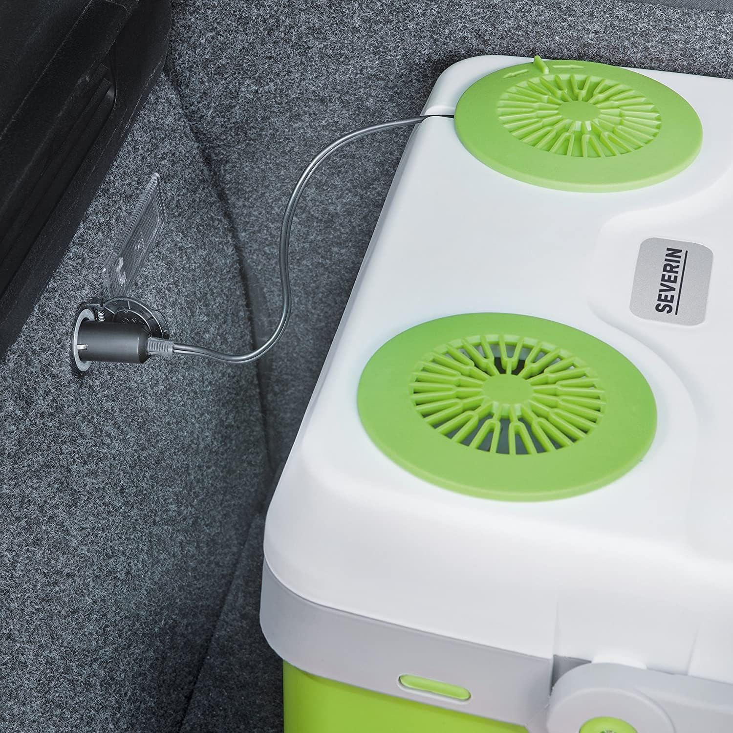 SEVERIN KB 2922 Electric Cooler (19 L) with Cooling and Keep Warm Function, Car Cooler with 2 Connections (Power Supply and Cigarette Lighter), Cool Box Green/Grey