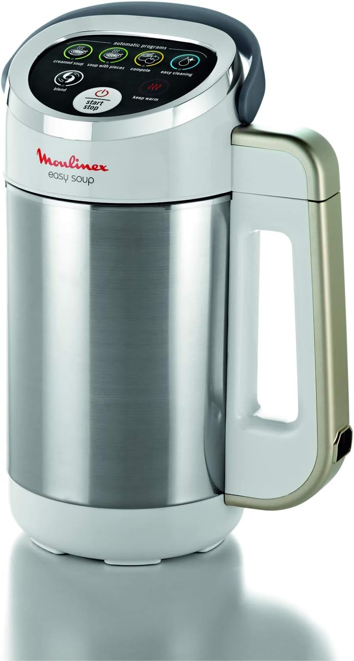 Moulinex Blender chauffant, Mixeur soupe, Puissance 1000 W, Capacité 1,2 L, 5 programmes automatiques, Double paroi, Maintien au chaud 40 min, Livret recettes, Easy Soup, Inox LM841B10