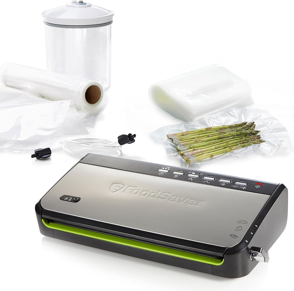 FoodSaver FFS005X Machine sous Vide avec Compartiment de Rangement pour Rouleau et Cutter, Fonction Pulse pour Aliments Fragiles, Inclus Accessoires et Sacs de Mise sous Vide Assortis