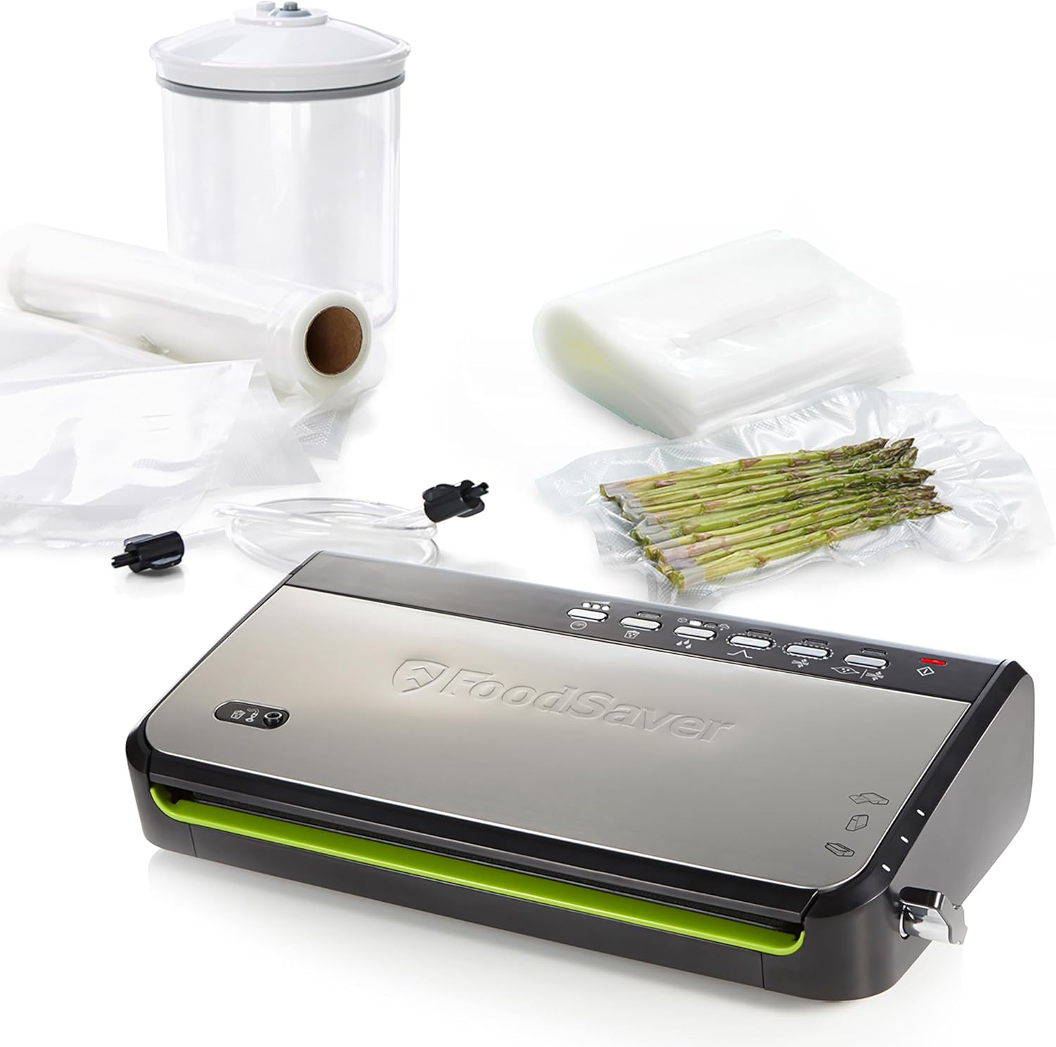 FoodSaver FFS005X Vacuum Sealer with Storage Compartment for Roll and Cutter, Pulse Function for Fragile Food, Includes Matching Accessories and Vacuum Bags