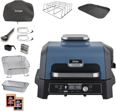 Ninja Woodfire Barbecue électrique et fumoir Pro XL avec thermomètre, barbecue et Air fryer d'extérieur 4-en-1 avec système Smart Cook et granulés Woodfire, portatif, gris/noir, OG850EU