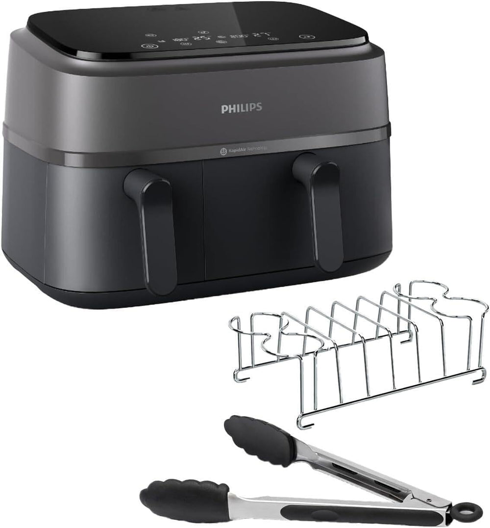Philips Air Fryer 3000 Series Double Basket - Healthy, Fast and Versatile Cooking, 9 Litre Capacity, Touch Screen, Two Drawer Design (NA350/00)