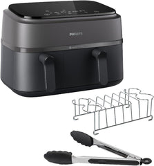 Philips Air Fryer 3000 Series Double Basket - Healthy, Fast and Versatile Cooking, 9 Litre Capacity, Touch Screen, Two Drawer Design (NA350/00)