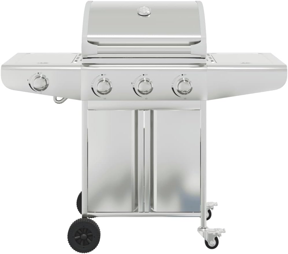 Furniture Select-Barbecue à gaz avec 4 brûleurs en acier inoxydable Argenté