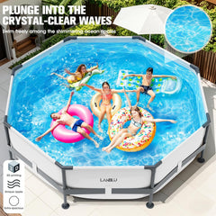 LanBlu Piscine Tubulaire Ronde 300 x 300 x 76cm, Piscine Hors Sol Ronde avec Matériau Anti-Crevaison, Grande Piscines Steel Frame Adulte Vidange Rapide, Piscines Tubulaire Jardin pour Toute la Famille
