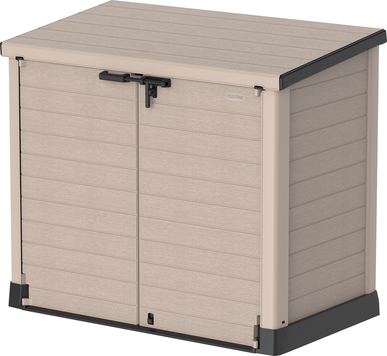 Duramax StoreAway 1200L Plastic Garden Shed/ Flat Lid, Outdoor Storage Shed, Wheelie Bin Hideaways, Wheelie bin box, Durable Construction, Ideal for Bikes, BBQs & 2x 240L Bins, 145x85x125 cm, Brown