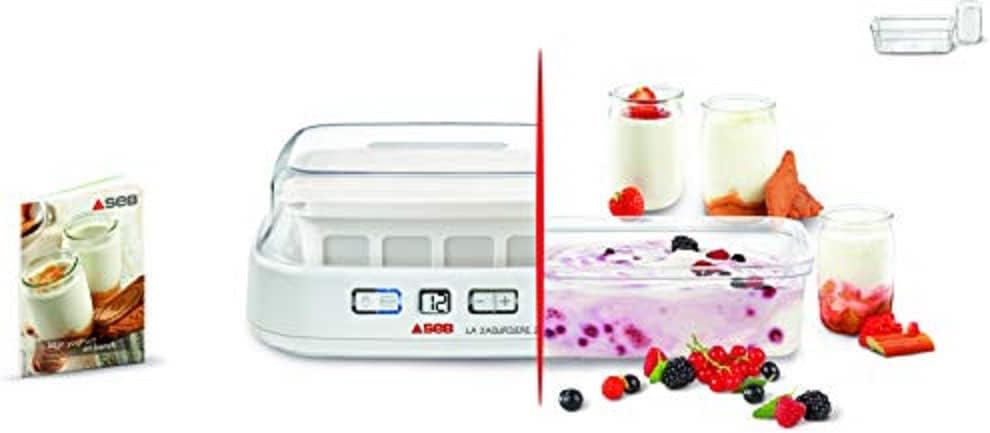 Seb YG500100 Yaourtière Duetto 8 Pots de Yaourt Inclus Fromage Blanc Programmable Écran LCD Minuteur 30W Blanc