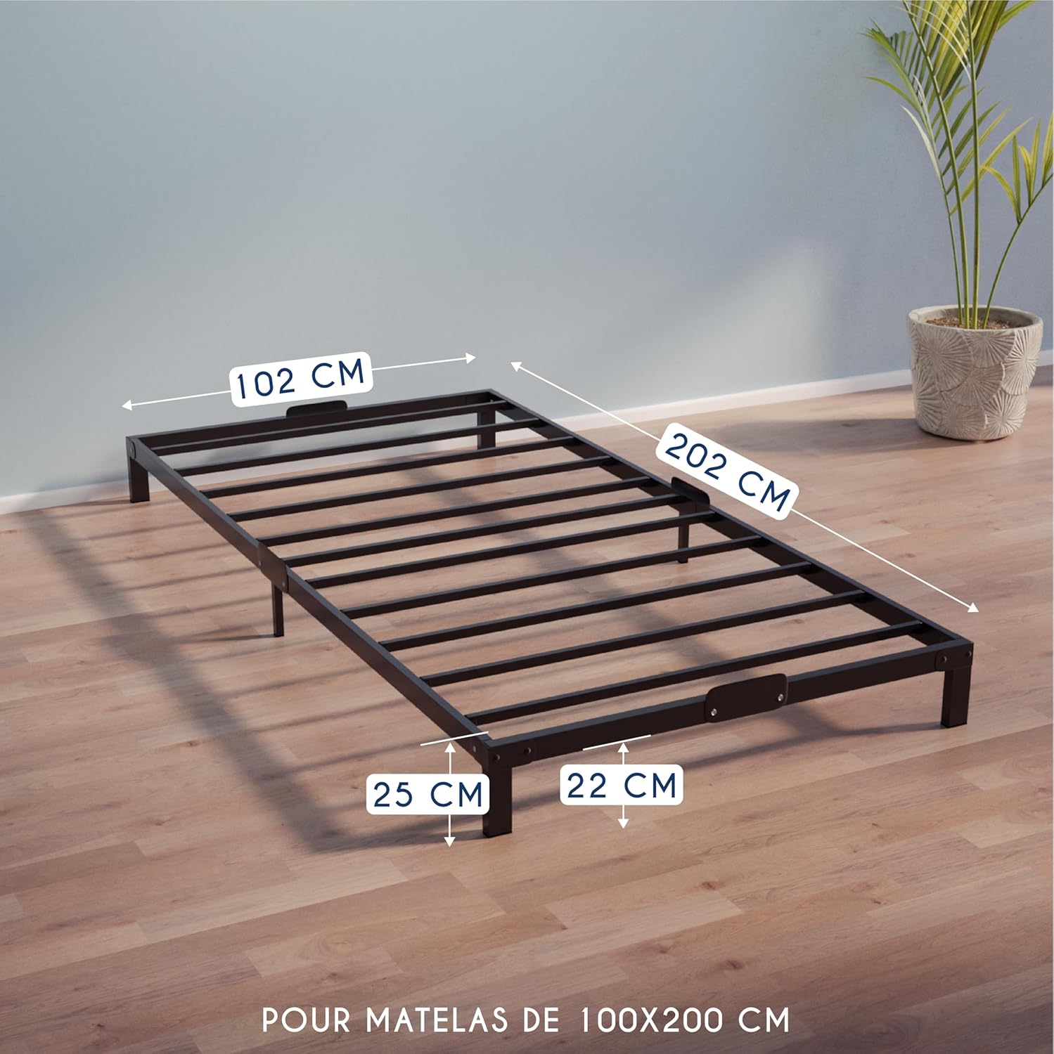 Dreamzie Cadre de Lit 160x200 avec Sommier - Sommier 160x200 avec Pieds - Hauteur de 35 cm - Structure Solide, Assemblage Facile et Espace de Rangement