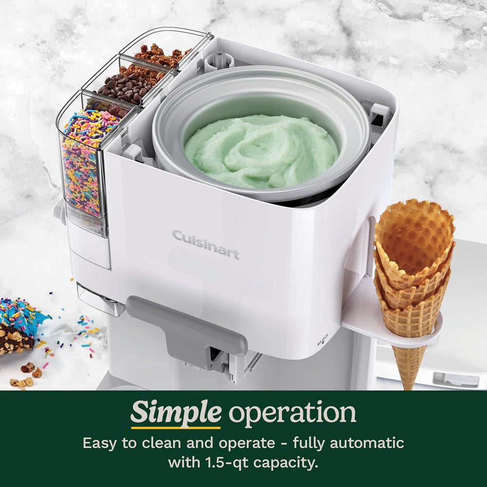 Cuisinart Sorbetière | machine à crème glacée, yaourt glacé, gelato, sorbet, sans produits laitiers | Distributeur de garniture | facile à utiliser | 1.42L fait 6 portions | Prêt en 20mins | ICE48U