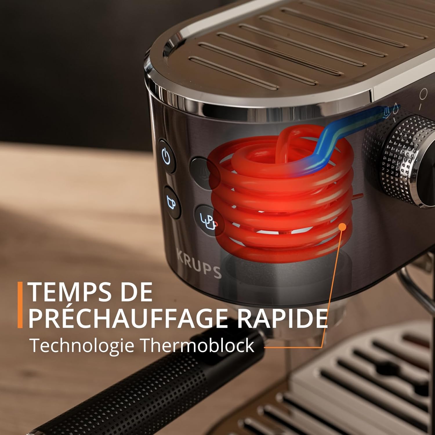 Krups Virtuoso+, Machine expresso, Machine a cafe à pompe, expresso machine a cafe moulu ou dosettes, 15 bars, Inox, Buse vapeur, Espresso et cappuccino, XP444G10
