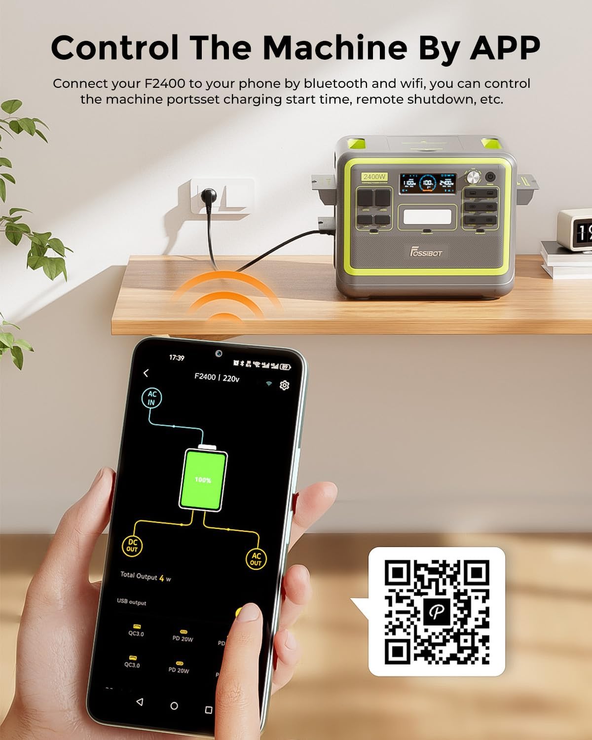 FOSSiBOT F2400 Station électrique portable CA 2400W (4800W Pic), Station Silencieux Solaire 2048Wh LiFePO4, Groupe Générateur Électrique Onduleur Alimentation de Secours à Domicile Camping