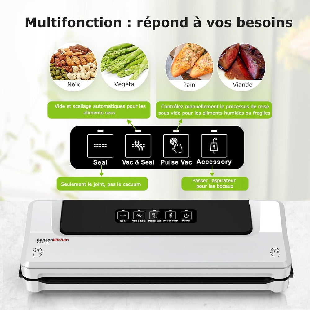 Bonsenkitchen Machine Sous Vide Alimentaire - Appareil de Mise Sous Vide pour La Cuisson Sous Vide et La Conservation des Aliments Frais, Y 40 Compris Les Sacs Sous Vide