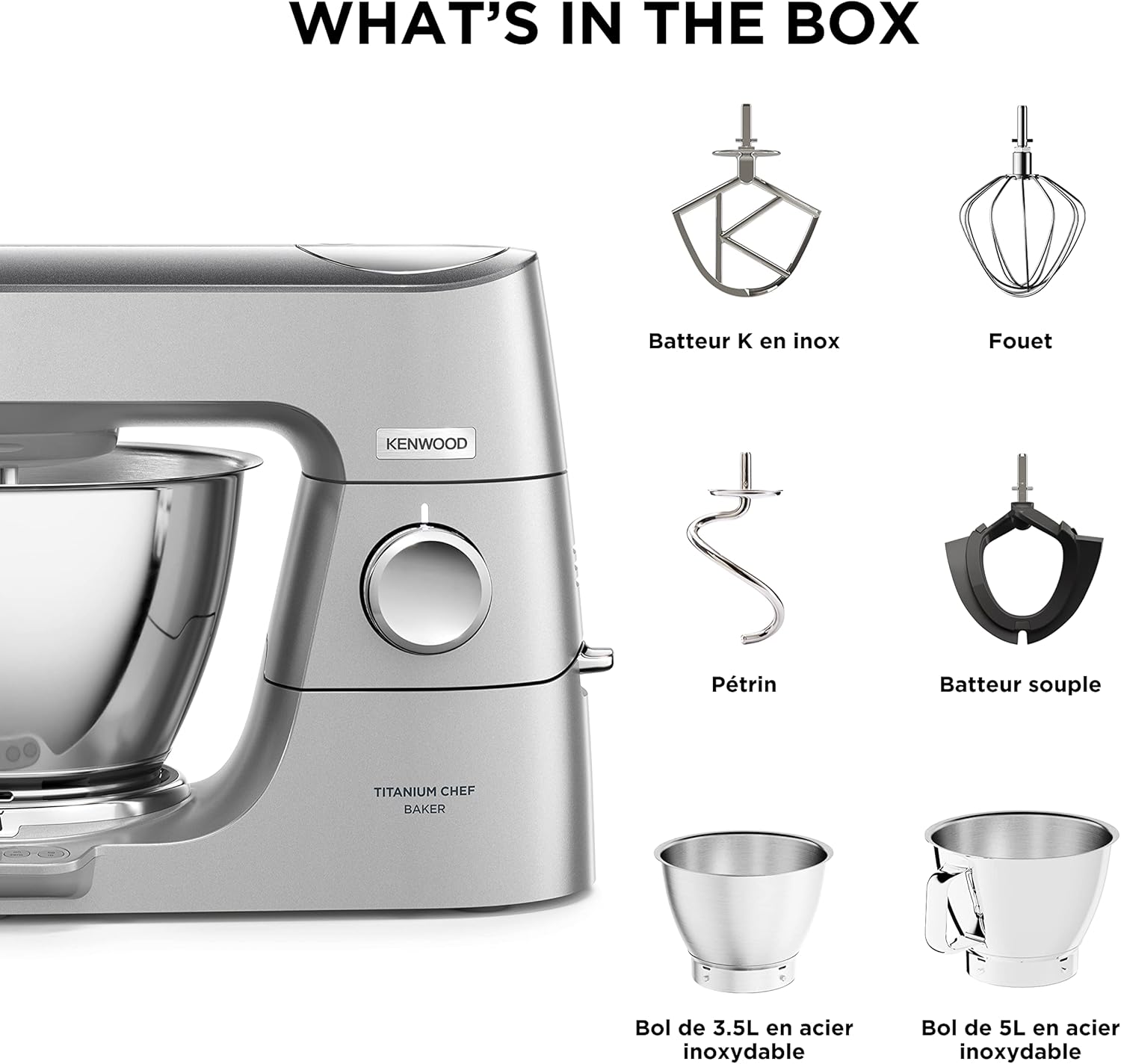 Kenwood Titanium Chef Baker KVC65.001WH, Pastry Robot with Integrated Scales, Including 3-Piece Pastry Set, Spatula & Splash Protection, 1200 W, White