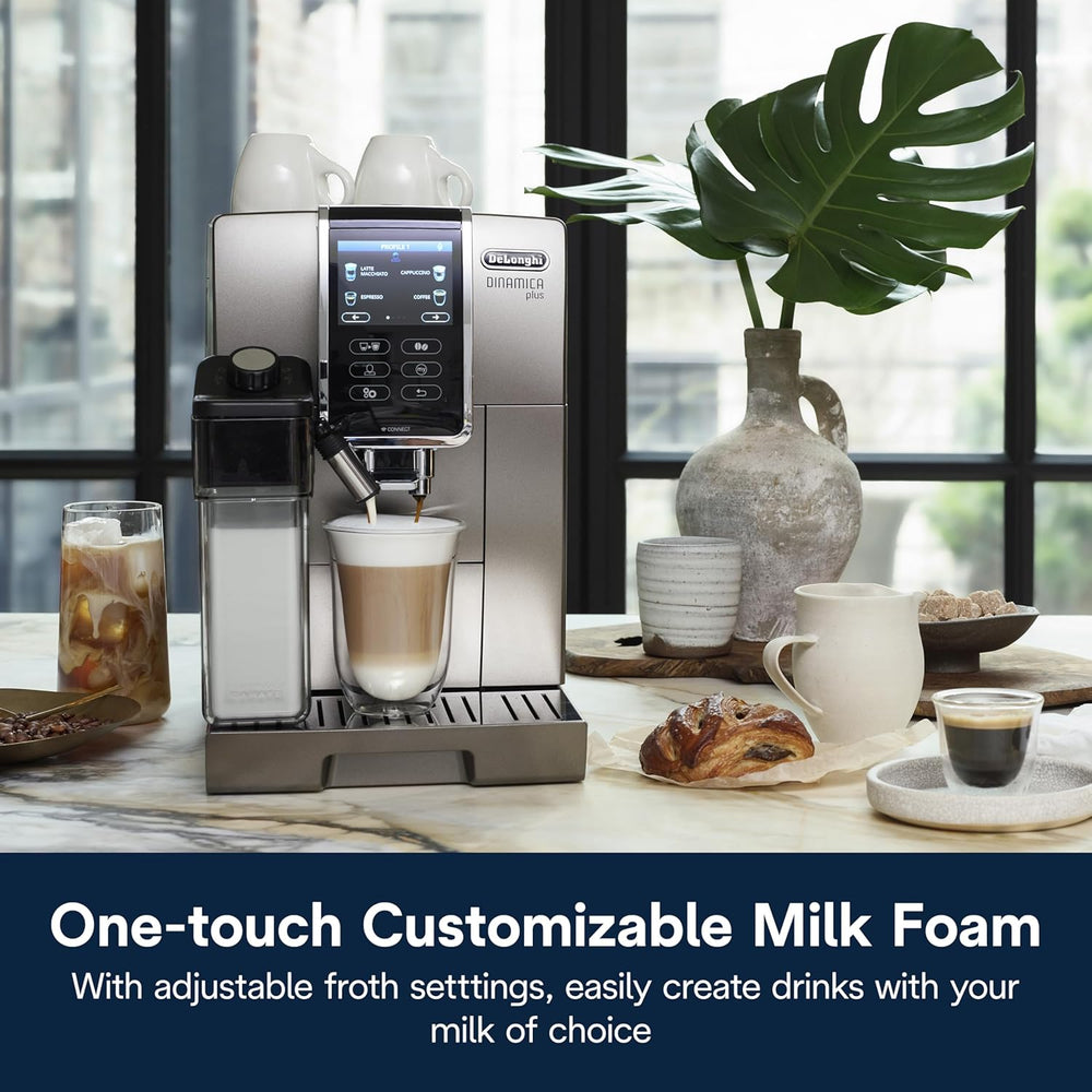 De'Longhi Dinamica LatteCrema Espresso Machine with Automatic Milk Frother for Latte, Cappuccino, Built-in Grinder, Silver, ECAM35075SI