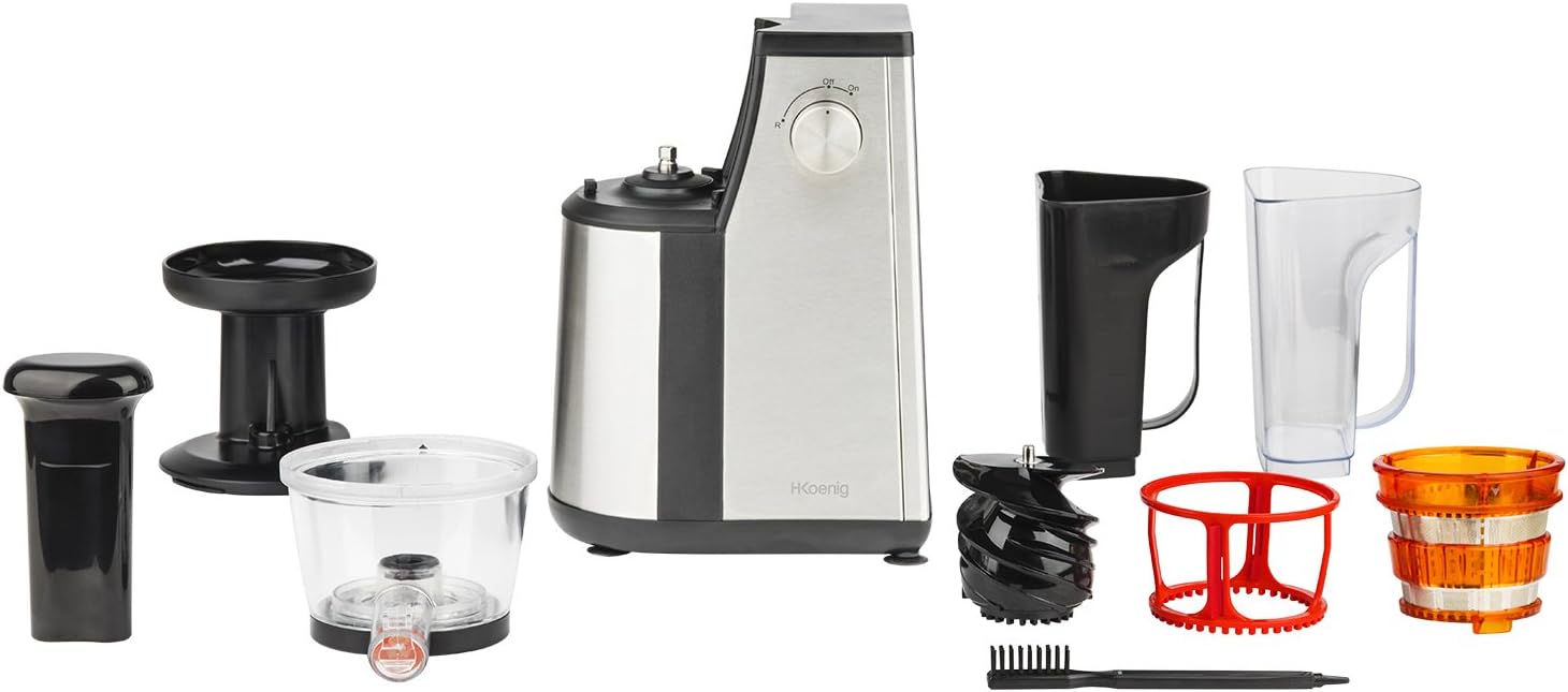 H.Koenig GSX12 Vertical Juice Extractor Stainless Steel Black, Fruit and Vegetable Juice, BPA Free, 82 mm Wide Mouth, Soft Pressure, 1 Litre, 400 W
