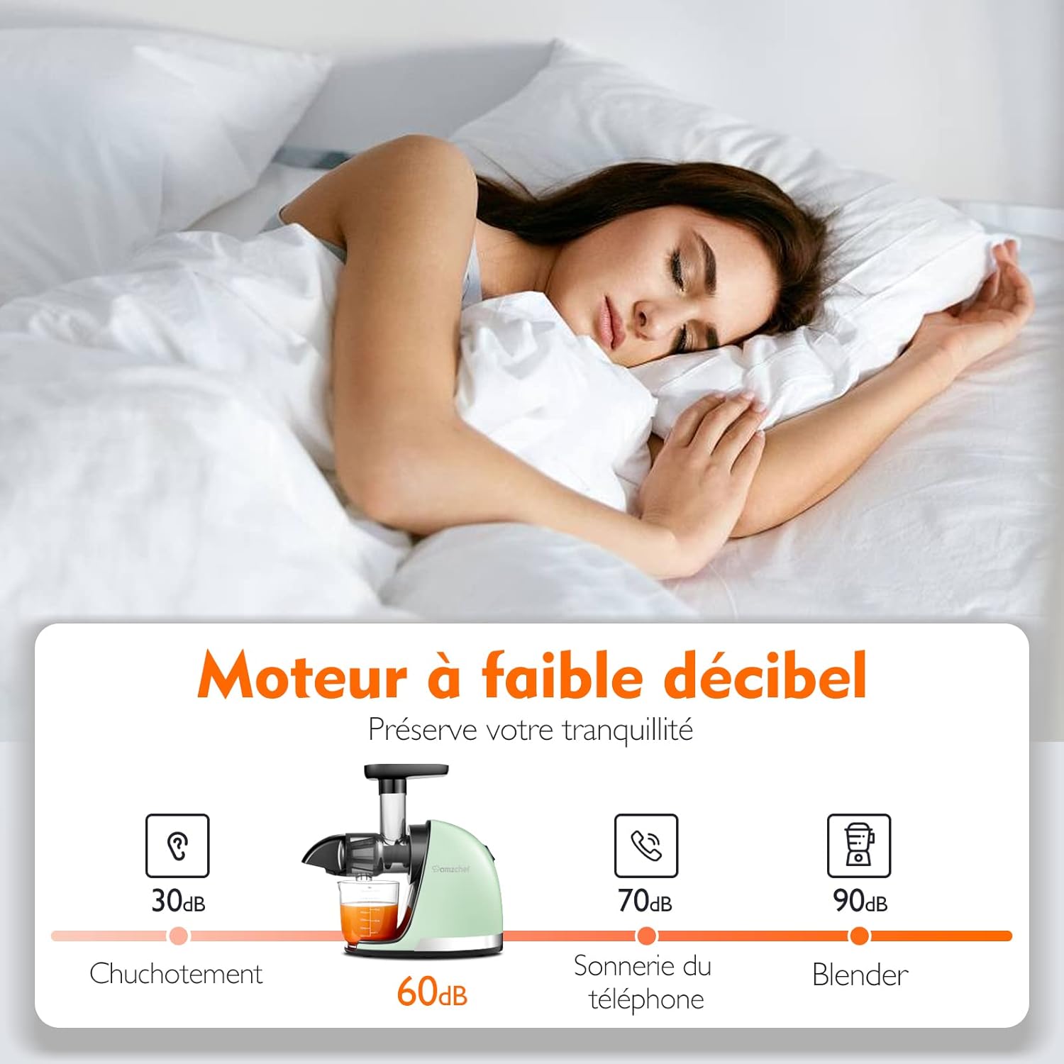 AMZCHEF Extracteur Jus - Extracteur de Jus de Fruits et Légumes - Presses-agrumes à Froid sans BPA avec 2 Tasses et Brosse - Fonction de Mastication Inversée pour Éviter les Blocages - Argent