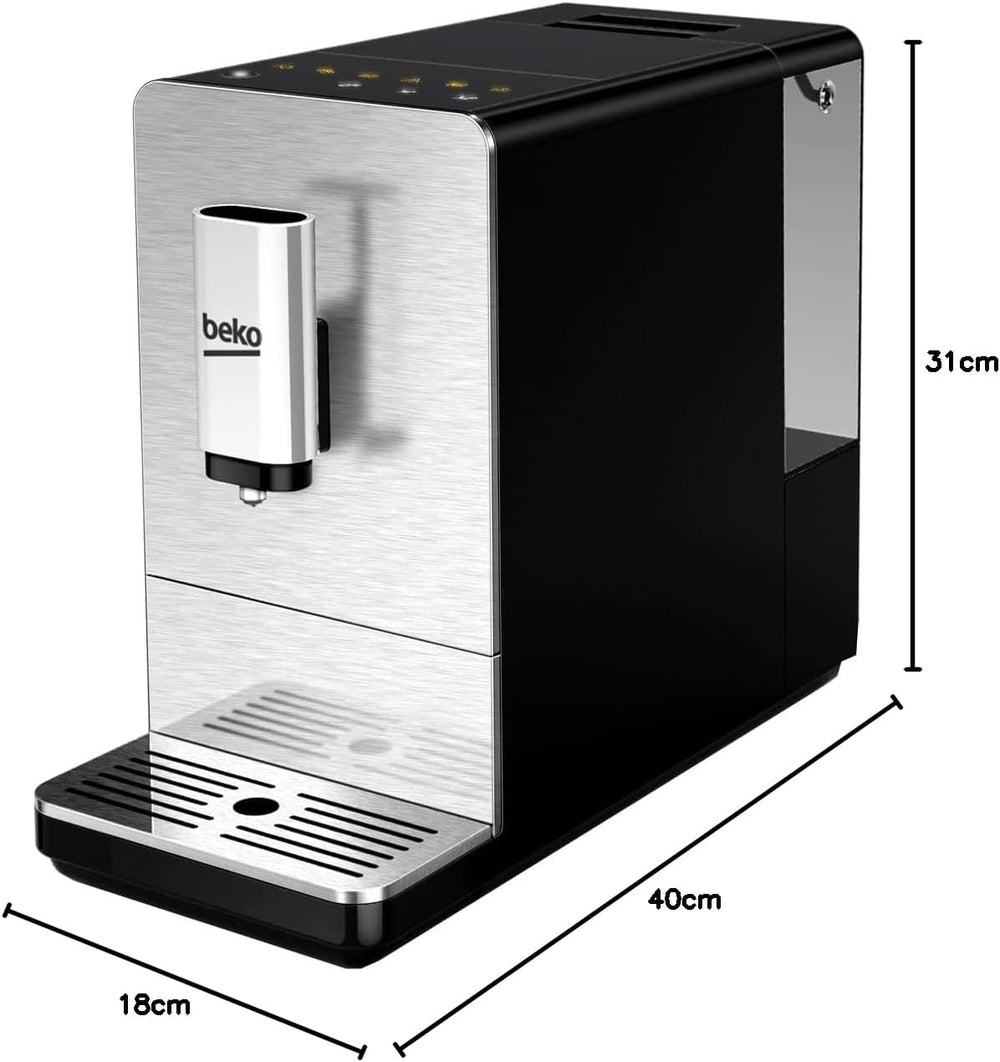 BEKO, Machine à café, expresso automatique, 1350 W / 19 bars, Capacité café : 125 g, Capacité eau : 1,4L, Système autonettoyant, 5 niveaux de broyage, Arrêt automatique, Façade Inox Brossé